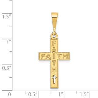 14k Yellow Gold Laser Cut "Faith" Cross Pendant YC1198