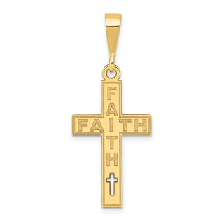 14k Yellow Gold Laser Cut "Faith" Cross Pendant YC1198