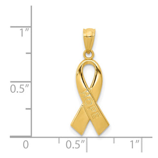14k Yellow Gold Polished HOPE Ribbon Pendant