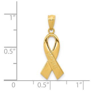 14k Yellow Gold Polished HOPE Ribbon Pendant