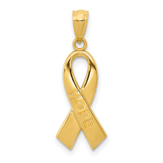 14k Yellow Gold Polished HOPE Ribbon Pendant
