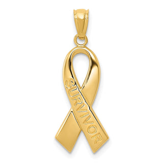 14k Yellow Gold Polished SURVIVOR Ribbon Pendant