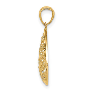 14k Yellow Gold Polished and Textured Small Filigree Teardrop Pendant
