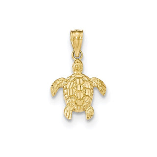 14k Yellow Gold Polished and Textured Small Diamond-cut Turtle Pendant