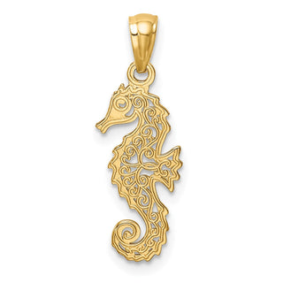 14k Yellow Gold Polished Filigree Seahorse Pendant