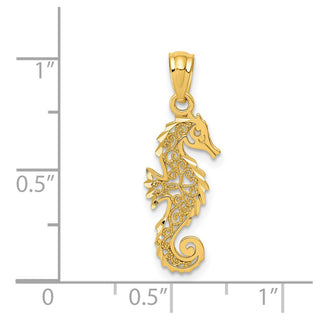 14k Yellow Gold Polished Filigree Seahorse Pendant