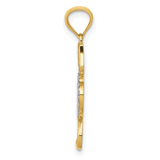 14k Yellow Gold Rhodium-Plated Polished Cat w/Heart Pendant
