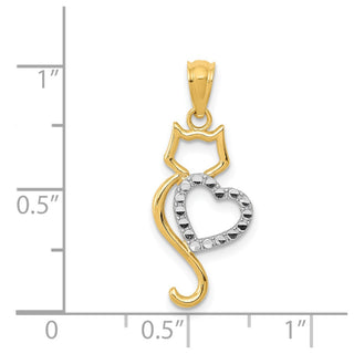 14k Yellow Gold Rhodium-Plated Polished Cat w/Heart Pendant