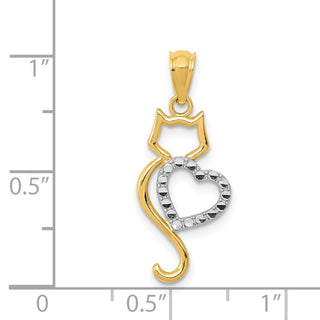 14k Yellow Gold Rhodium-Plated Polished Cat w/Heart Pendant