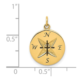14k Yellow Gold Antiqued Compass Pendant
