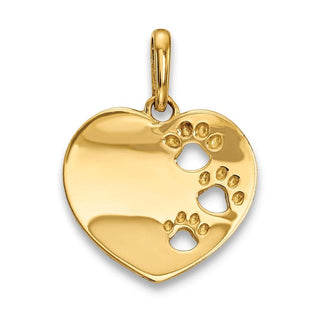 14k Yellow Gold Childrens Heart w/Pawprints Pendant