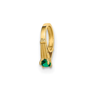 14k Yellow Gold 3D Ring with Dark Green Glass Stone Pendant