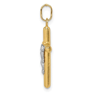 14K Yellow Gold with White Rhodium-plating Polished Hollow Crucifix Charm