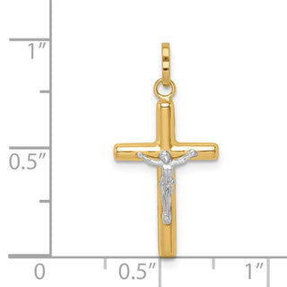 14K Yellow Gold with White Rhodium-plating Polished Hollow Crucifix Charm