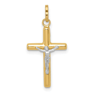 14K Yellow Gold with White Rhodium-plating Polished Hollow Crucifix Charm
