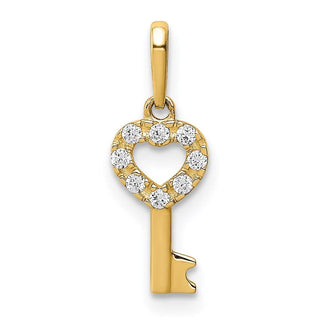 14k Yellow Gold CZ Key Dangle Pendant