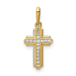14k Yellow Gold Cross CZ Pendant YC1404