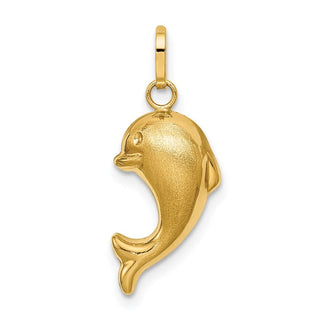 14k Yellow Gold Hollow Satin and Polished Fish Pendant