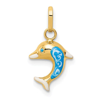 14k Yellow Gold Enameled Dolphin Pendant