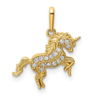 14k Yellow Gold Rearing Unicorn CZ Pendant