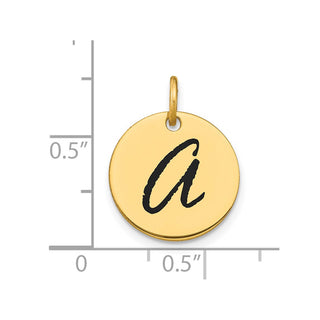 14k Yellow Gold Polished Letter A Black Epoxy Initial Disk Charm