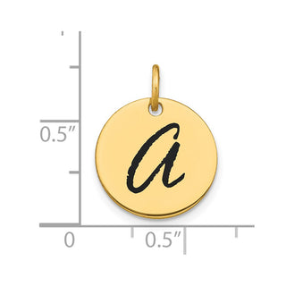 14k Yellow Gold Polished Letter A Black Epoxy Initial Disk Charm