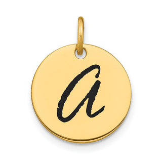 14k Yellow Gold Polished Letter A Black Epoxy Initial Disk Charm