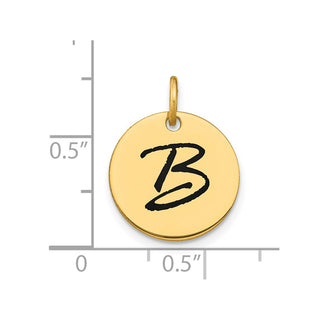 14k Yellow Gold Polished Letter B Black Epoxy Initial Disk Charm