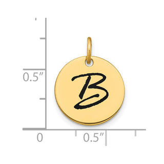 14k Yellow Gold Polished Letter B Black Epoxy Initial Disk Charm