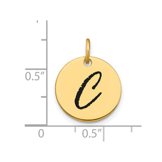 14k Yellow Gold Polished Letter C Black Epoxy Initial Disk Charm