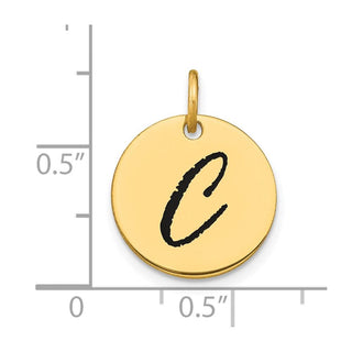 14k Yellow Gold Polished Letter C Black Epoxy Initial Disk Charm