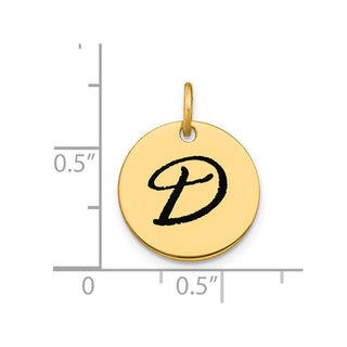 14k Yellow Gold Polished Letter D Black Epoxy Initial Disk Charm