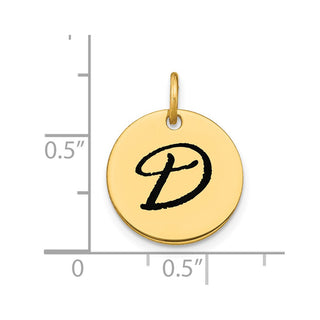 14k Yellow Gold Polished Letter D Black Epoxy Initial Disk Charm