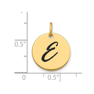 14K Yellow Gold Polished Black Enamel Letter E Initial Disk Charm