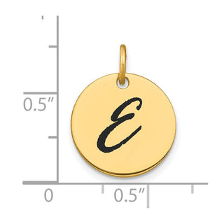 14K Yellow Gold Polished Black Enamel Letter E Initial Disk Charm