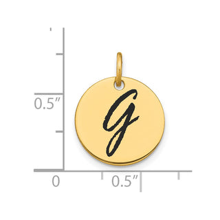14K Yellow Gold Polished Black Enamel Letter G Initial Disk Charm