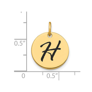 14K Yellow Gold Polished Black Enamel Letter H Initial Disk Charm