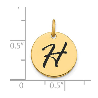 14K Yellow Gold Polished Black Enamel Letter H Initial Disk Charm