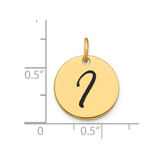 14K Yellow Gold Polished Black Enamel Letter I Initial Disk Charm