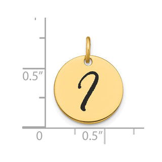 14K Yellow Gold Polished Black Enamel Letter I Initial Disk Charm