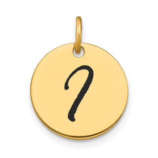 14K Yellow Gold Polished Black Enamel Letter I Initial Disk Charm