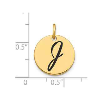 14K Yellow Gold Polished Black Enamel Letter J Initial Disk Charm