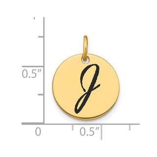 14K Yellow Gold Polished Black Enamel Letter J Initial Disk Charm