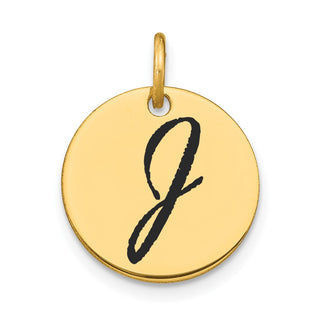 14K Yellow Gold Polished Black Enamel Letter J Initial Disk Charm