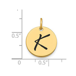 14K Yellow Gold Polished Black Enamel Letter K Initial Disk Charm