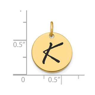 14K Yellow Gold Polished Black Enamel Letter K Initial Disk Charm