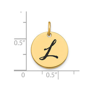 14K Yellow Gold Polished Black Enamel Letter L Initial Disk Charm
