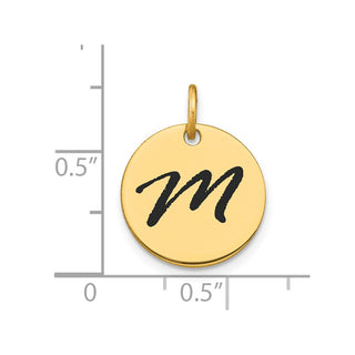 14K Yellow Gold Polished Black Enamel Letter M Initial Disk Charm