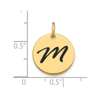14K Yellow Gold Polished Black Enamel Letter M Initial Disk Charm
