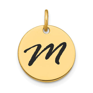 14K Yellow Gold Polished Black Enamel Letter M Initial Disk Charm